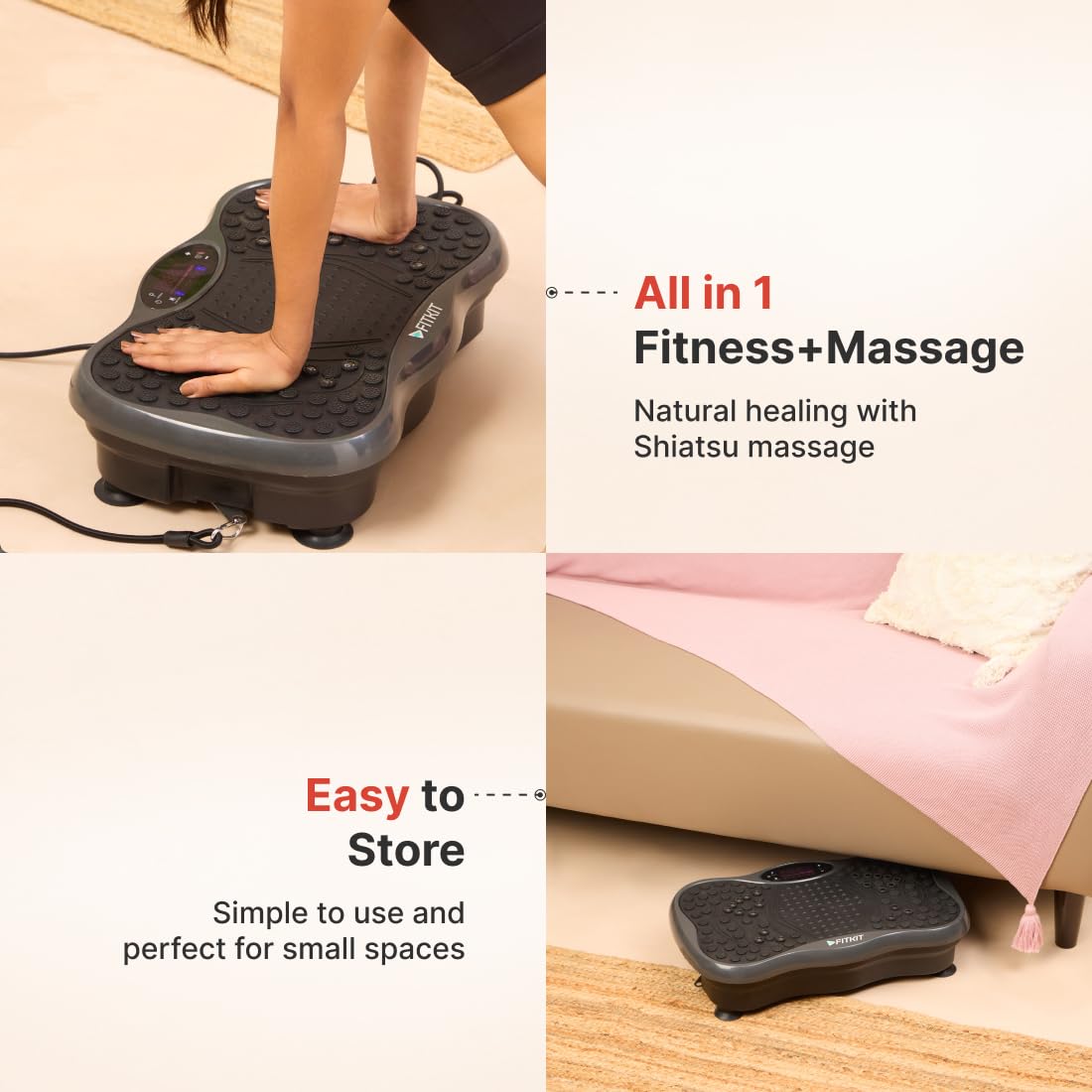 Fitkit by Cult Recover Vibration Plate Massager with Remote for Full Body Exercise, Muscle Toning and Weight Loss,Home Gym Use with 5 Preset Modes, USB Speaker, LCD Display, and Resistance Bands Fitkit by Cult Recover Vibration Plate Massager with Remote for Full Body Exercise, Muscle Toning and Weight Loss,Home Gym Use with 5 Preset Modes, USB Speaker, LCD Display, and Resistance Bands