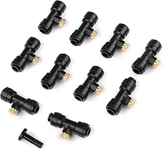 HUIOP 10PCS Misting Nozzles with Tees and Plug 1/4 Inch Misting Nozzles Kit Brass Mister Nozzles for Outdoor Garden Cooling Spray System