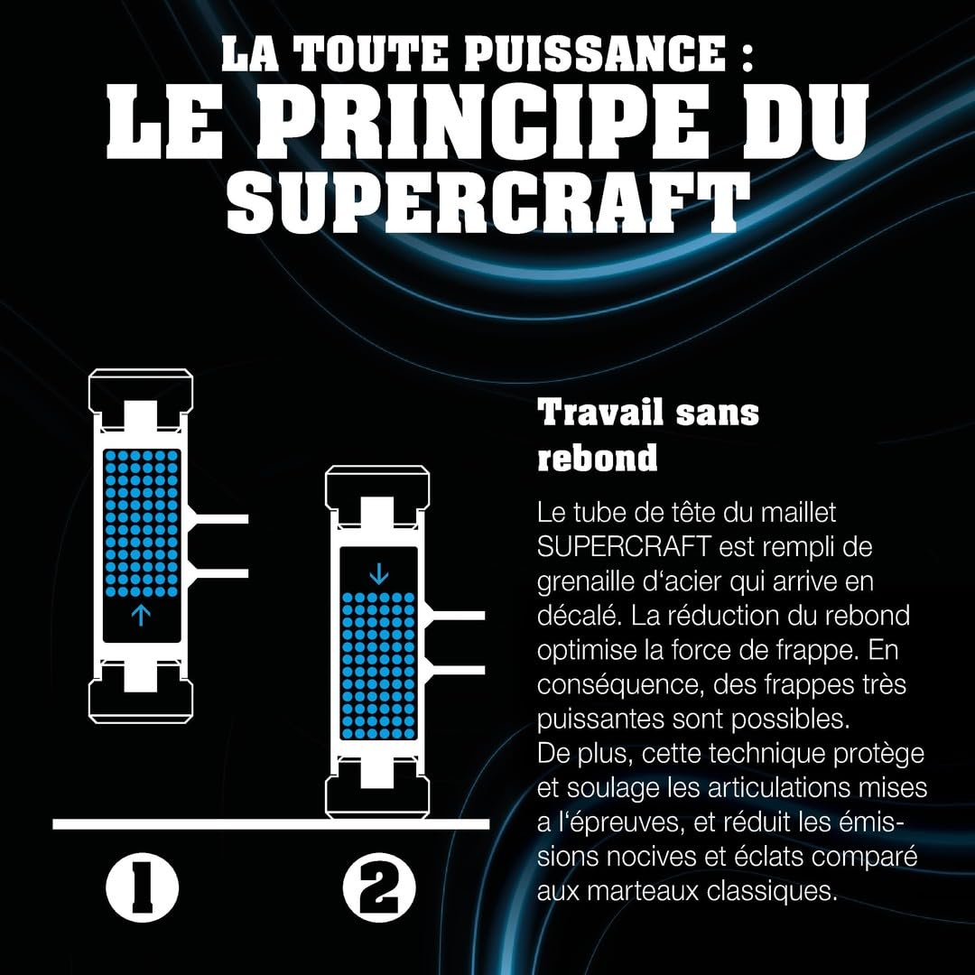 Marteaux de frappeur SUPERCRAFT, avec manche, vernis, en Hickory réduisant les vibrations, ergonomique | D=100 mm/Poids=9300 g | 3366.110