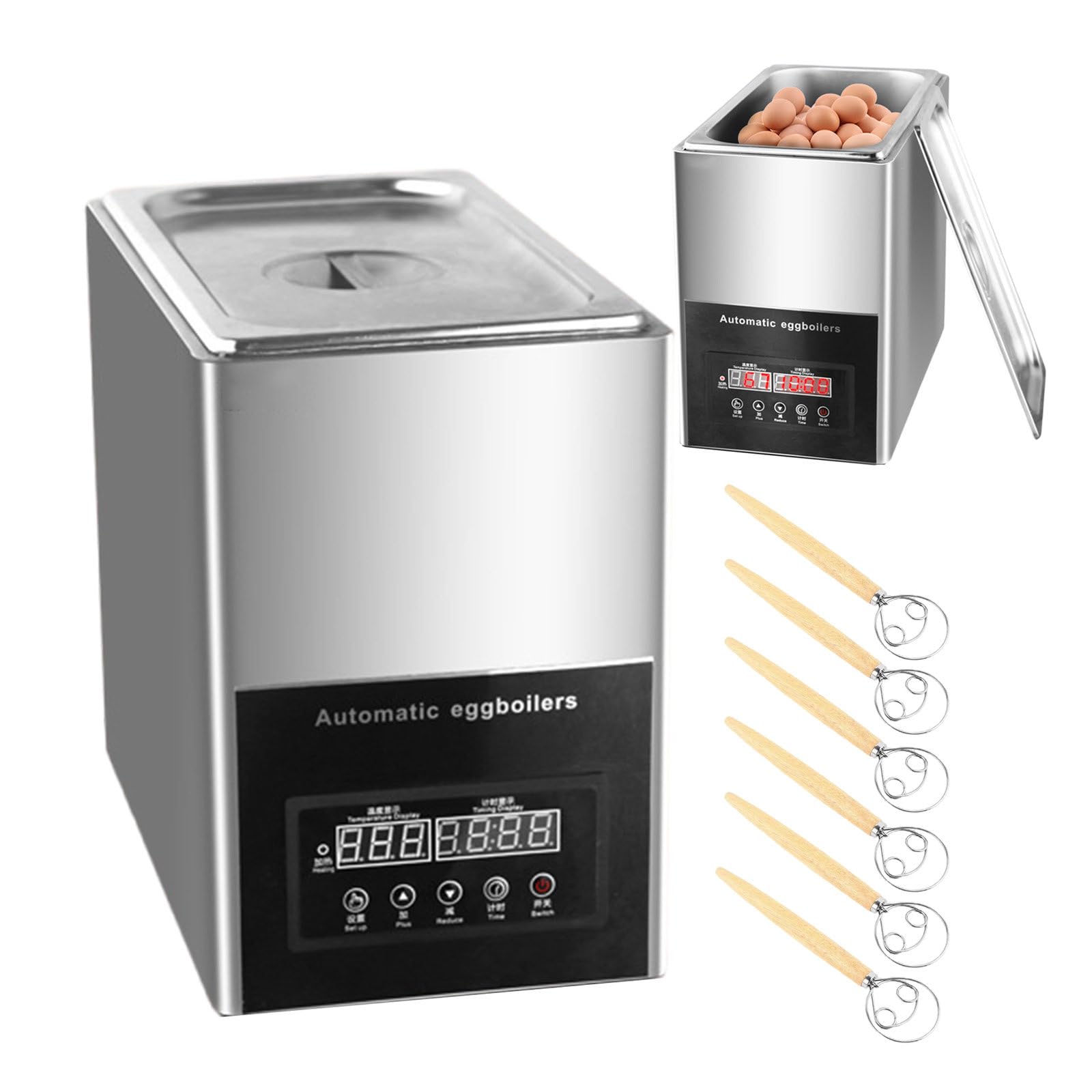 Máquina Automática para Hervir Huevos con Batidor De 6 Huevos para Restaurantes Y Bares | Cocina Eléctrica para Huevos con Capacidad Comercial De 9 L Y 50 Huevos con Panel | 800 W