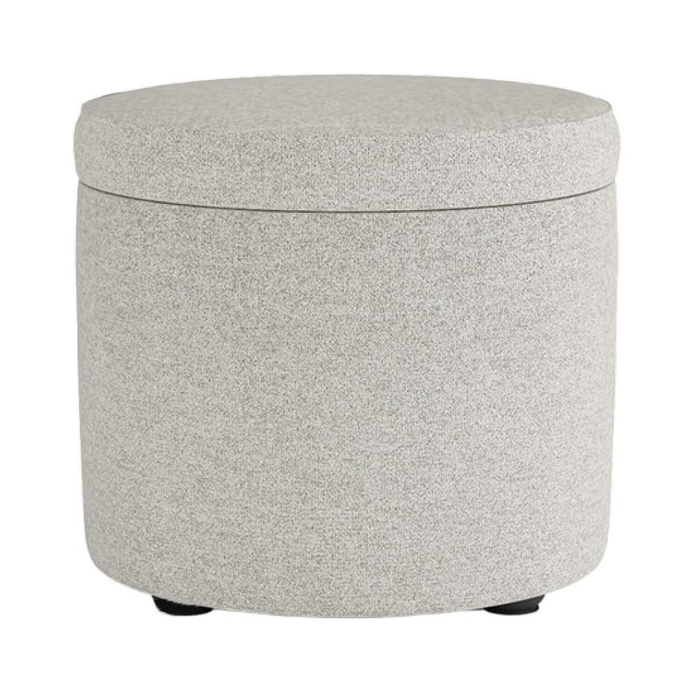 Tabouret de pied haut de gamme en lin écru, pouf rond rembourré élégant déhoussable