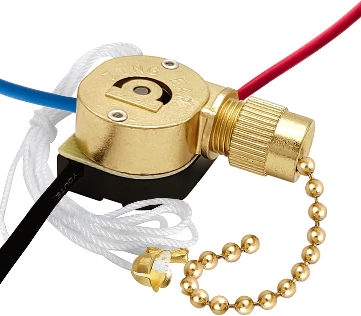 Ceiling Fan Switch Kit Zing Ear ZE-110M Pull Chain Light Switch 3 Wire Metal Body Speed Fan Switch Ceiling Fan Light Lamp Replacement Switch with Pulling String, Brass
