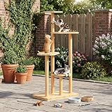 Outdoor Cat Tree, 60' Tall Cat Tower Weatherproof for Patio,Balcony,Garden, Durable 4-Tier Natural Wood w/Scratching Posts for Multiple Cats,Outside&Indoor Adult Cats and Kittens Play, Climbing