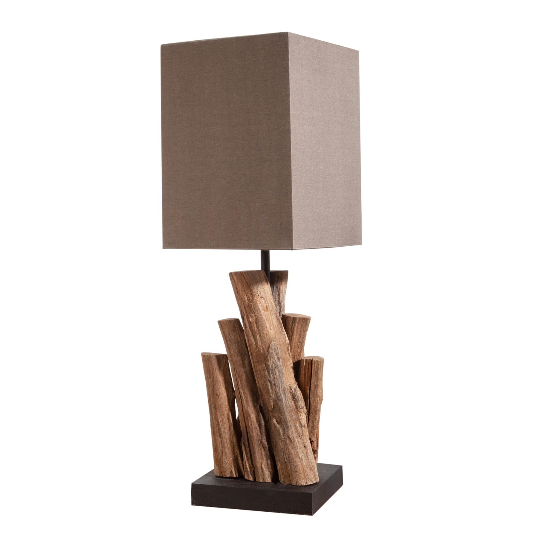 invicta INTERIOR Handgefertigte Tischlampe PURE NATURE - 45cm - Akazienholz mit Baumwollschirm Nachttischlampe Unikat Massivholz Tischleuchte Nachttischleuchte