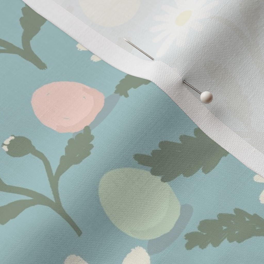Spoonflower Fabric - Pastel Daisy Floral Easter Spring Mint Blue Eggs Pink Yellow Printed on Petal Signature Cotton Fabric by the Yard - Sewing Quilting Apparel Crafts Decor
