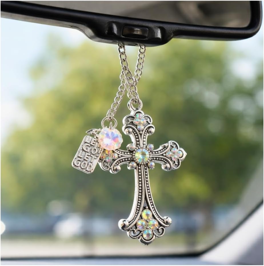Cross for Car Rearview Mirror Charm - Hanging Crucifix Car Decor - Religious Gift for Women - Image 2