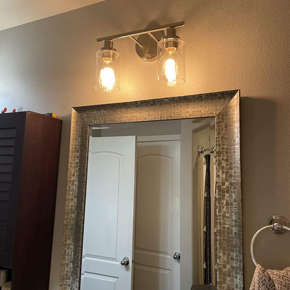LISSION Vanity Light Fixture Brushed Nickel Vanity Light 2 Light Modern Farmhouse Wall Sconce with Clear Glass Shade for Bathroom Vanity Mirror Living Room E26 Base - - 