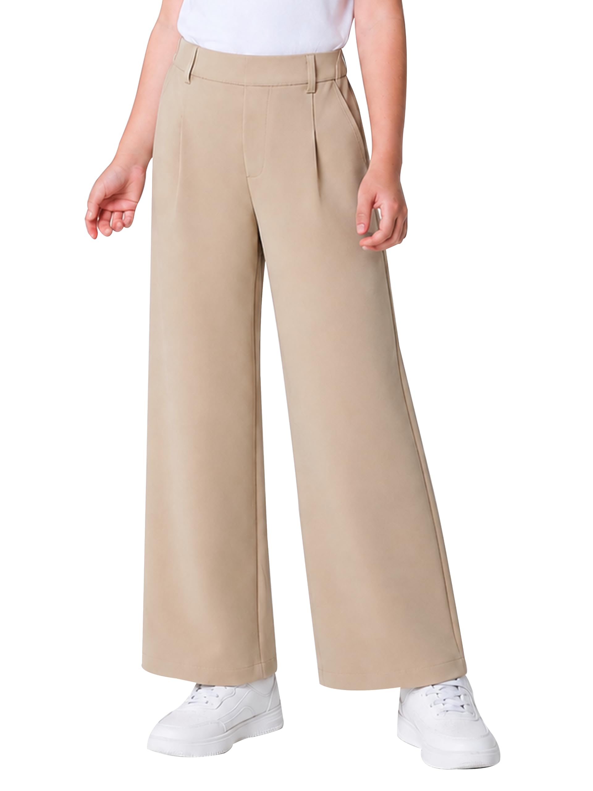 Girls Dress Pants Wide Leg School Uniform Slacks for Kids 6-17 Years