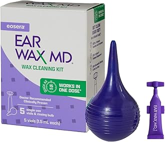 eosera Ear Wax MD Cleaning Kit - Fast-Acting Ear Wax Removal Drops & Rinse Bulb - Doctor Recommended, Clinically Proven Earwax Dissolver for Adults & Kids - Works in 15 Minutes - 5 Vials