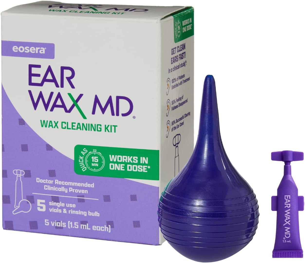 eosera Ear Wax MD Cleaning Kit - Fast-Acting Ear Wax Removal Drops & Rinse Bulb - Doctor Recommended, Clinically Proven Earwax Dissolver for Adults & Kids - Works in 15 Minutes