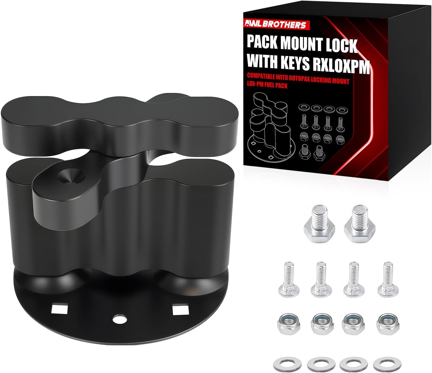 Fuel Pack Mount Compatible with Rotopax RX-DLX-PM, Dual Tightening Gas Can & Water Pack Holder for Cargo Racks, Heavy Duty Aluminum Pack Mount
