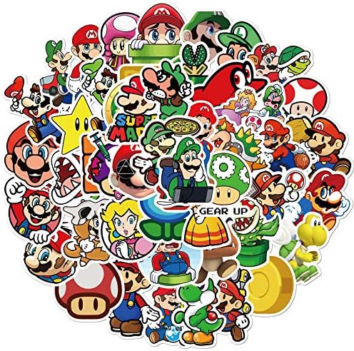 Mario Cartoon Stickers for Kids and Teen, Cool Game Stickers for Water Bottle, Skateboard, Trendy Vinyl Decal for Phone, Laptop, Bicycle, Travel Case (Mario)