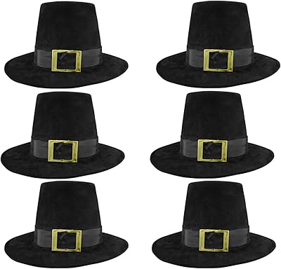 Nicky Bigs Novelties Deluxe Pilgrim Hat Costume Top Hat, (Pack of 6), Black, One Size