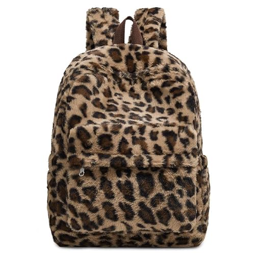 Image of SDSFGX Fluffy Leopard Backpack for Women Men Vintage Cheetah Print Daypack Fashion Y2K School Travel Back
