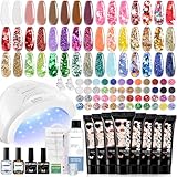 Morovan Poly Gel Nail Kit: 8 PCS Poly Gel Starter Kit With 48W U/V Lamp, DIY At Home Beauty Gifts