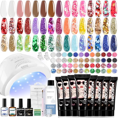 Morovan Poly Gel Nail Kit: 8 PCS Poly Gel Starter Kit With 48W U/V Lamp, DIY At Home Beauty Gifts