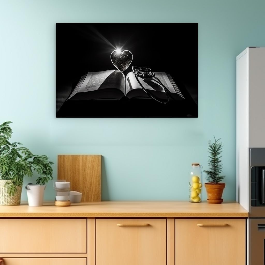 Canvas for Living room. Healing Words and Heartbeats � A Tale of Medicine and Emotion Captured in Monochrome, 27 x 18 inch Canvas Wall Art - Nature'S Tranquility - Modern Home Decor