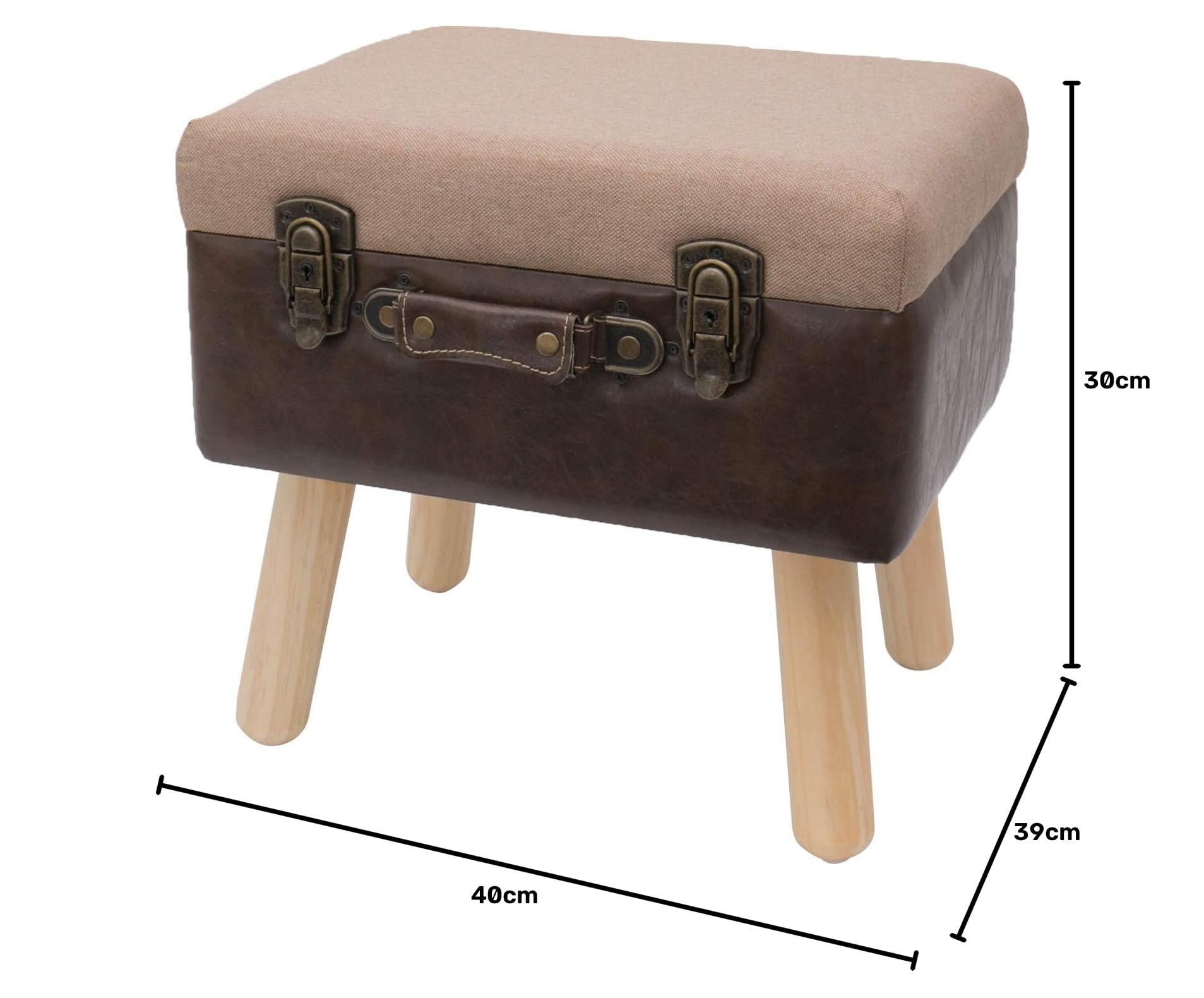 HMF Vintage Sitzhocker mit Stauraum aus Holz | 40 x 32 x 39 cm | Braun | Klassik