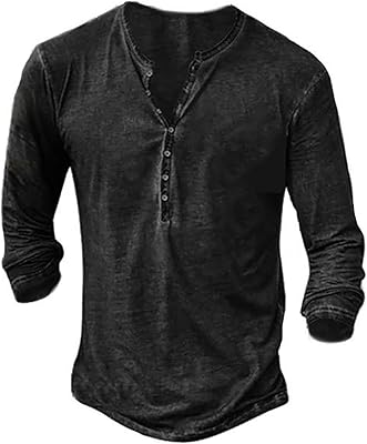 Beotyshow Mens Distressed Henley Shirts Front Placket Retro Long Sleeve Tee Shirts Casual Button Down Washed T-Shirts for Men