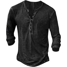 Mens Distressed Henley Shirts Vintage Long Sleeve Shirts Casual Button Down V Neck T Shirts for Men