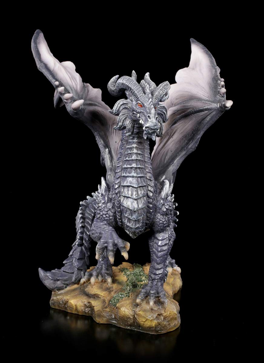 Figuren Shop GmbH Figura de dragón oscuro | Fantástica criatura gótica decorativa de dragón | Escultura, estatua, altura 19,5 cm