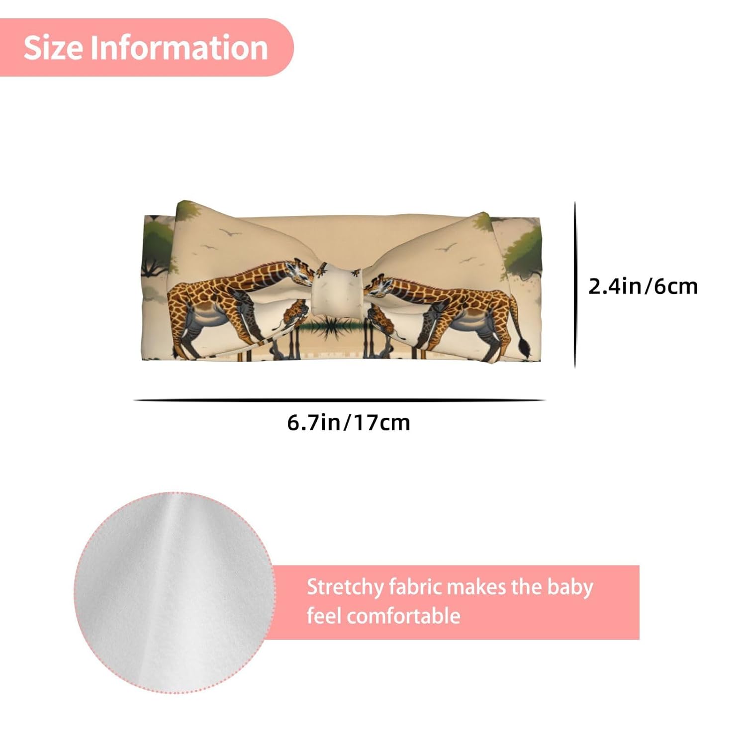 Mother and child giraffe Printed bow headband, a fashionable turban headband with elasticity, suitable for newborns and infants