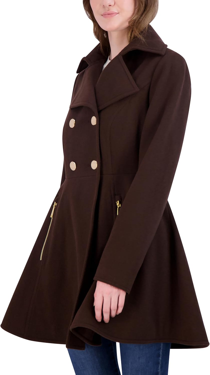 Laundry by Shelli Segal Women's Double Breasted Melton Fit and Flare Wool Coat