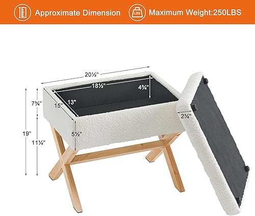 Miniatura 2 de Furniliving Taburete de piel sintética, 15 pulgadas de largo x 20.5 pulgadas de ancho x 19 pulgadas de alto, otomana cuadrada con almacenamiento,