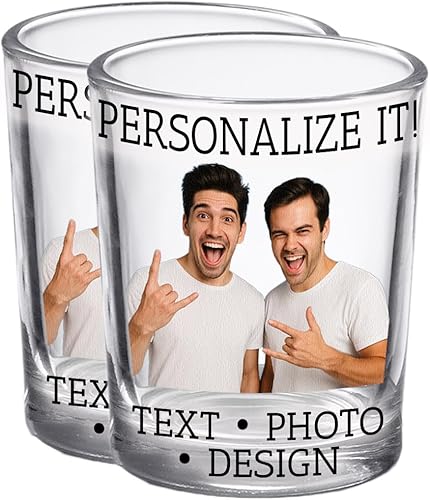 Paquete de 2 vasos de chupito de 2.5 onzas, regalos para papás y madres, imágenes o imágenes personalizadas: aniversarios, regalos de fiesta,