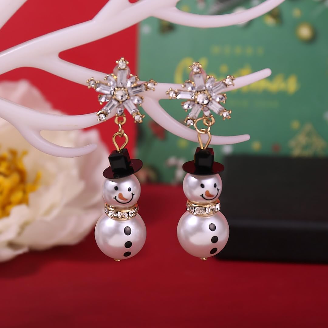 Christmas Earrings for Women Funny Snowflake Snowman Earrings Rhinestone Christmas Stuff Xmas Jewelry Dangle Drop Festival Holiday Accessories Gifts image 5