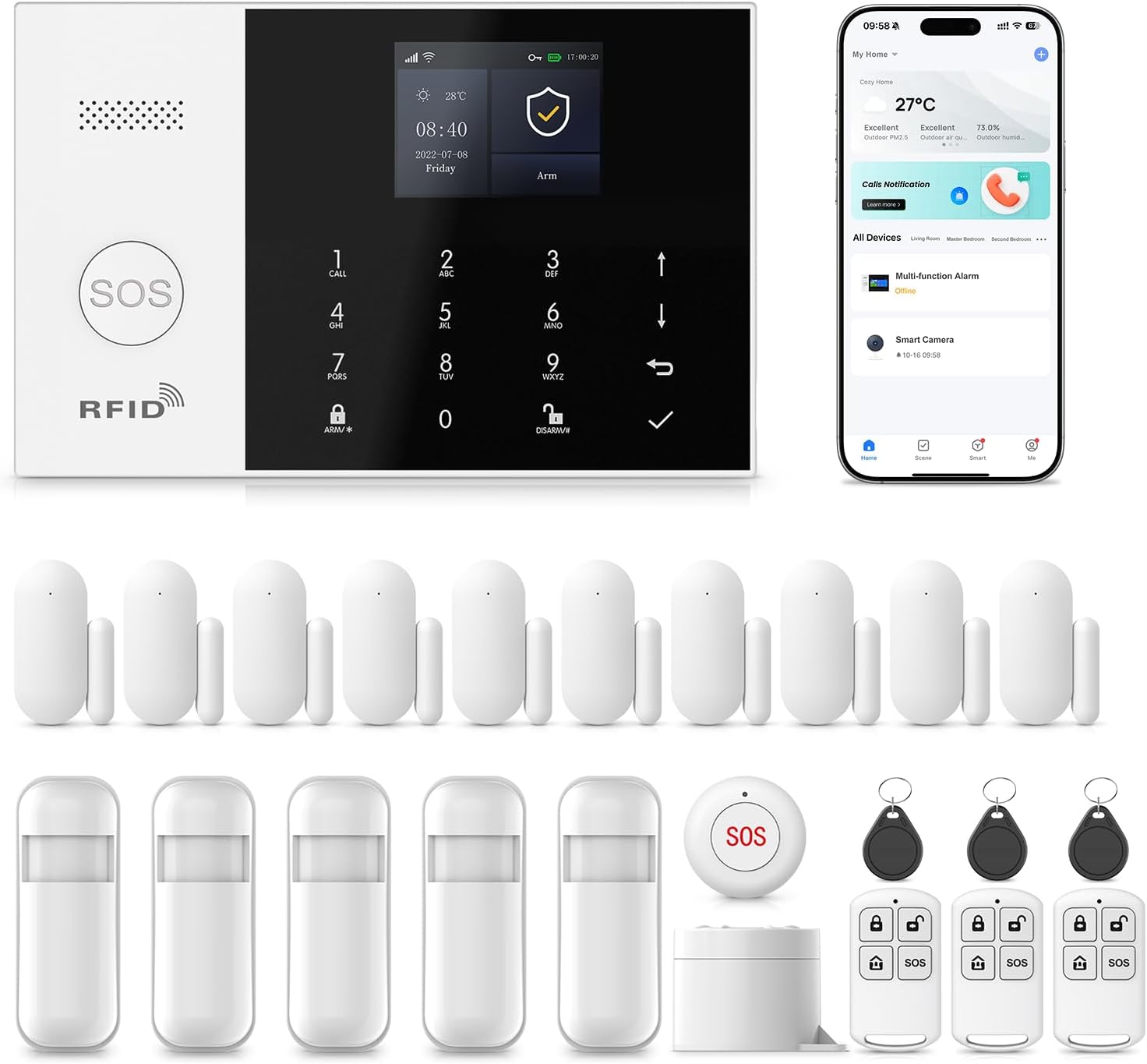 YBJ 4G and WiFi Wireless Home Alarm System, DIY Burglar Alarm System for Home Security with App Control, Door Window Sensor, Motion Detector,Work with Google Assistant and Alexa (PG-105-F)