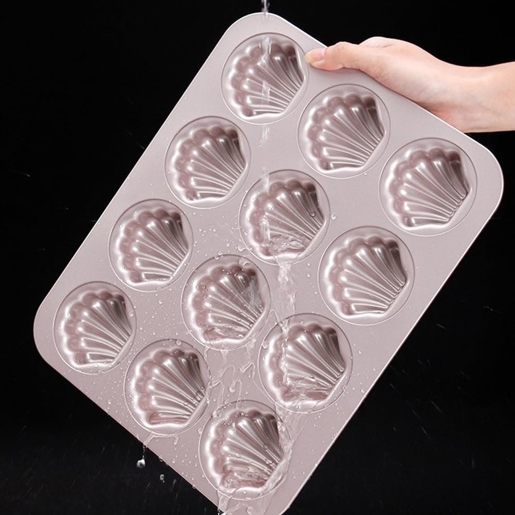 CANDeal Antihaft-Madeleine-Pfanne, 12-Kavität Heavy Duty Madeleine Cookies Trays Für Backofen Backen, Warp Resistant Seashell Form Madeleine Formen Kuchen Pfanne, Champagner Gold