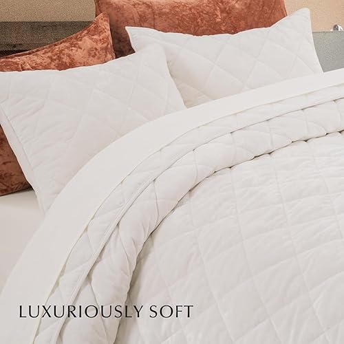 Miniatura 4 de EVERGRACE Juego de edredón de terciopelo de lujo, tamaño Queen, acolchado de diamante, edredón de terciopelo ligero, ultra suave de gran tamaño,