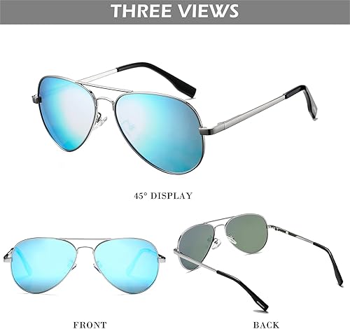 Miniatura 9 de HJSTES Lentes de sol polarizados estilo aviador para mujeres y hombres, lentes de espejo de metal clásicos, 100% bloqueo UV, 2.283 in