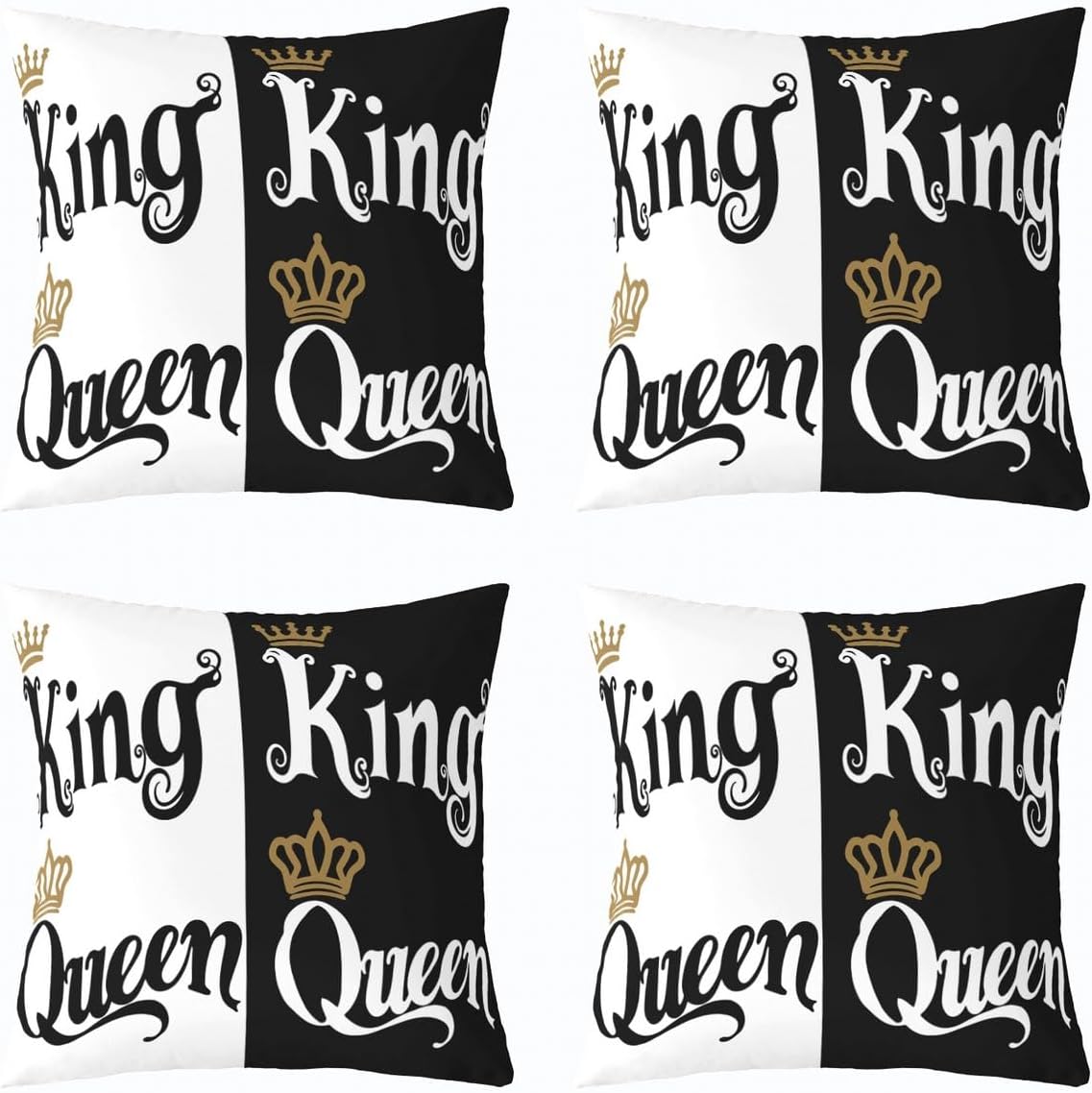 Crown Queen and King Pillow Cases Cushion Covers His and Hers Matching Couple Throw Pillow Covers 18"x18" Set of 4 Valentine's Day Presents Decorative Throw Pillowcases Black White Cushion Cases