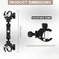 Vista 6 de Soporte de doble abrazadera de aluminio con brazo mágico de 360°, abrazaderas para sombrilla para silla, carriola, abrazadera de cámara para soporte