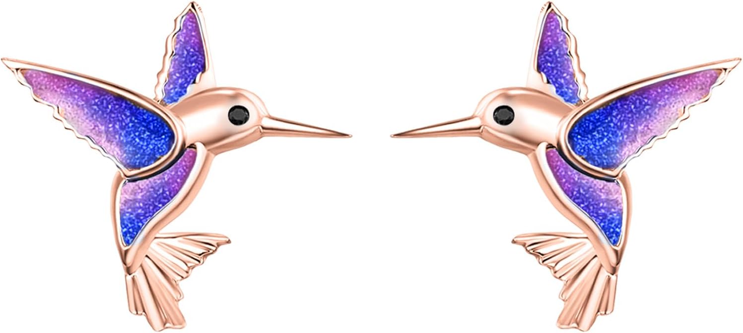 Dreamboat Hummingbird Bird Stud Earrings for Women 925 Sterling Silver Hypoallergenic Hummingbird Jewelry Gifts for Sensitive Ear