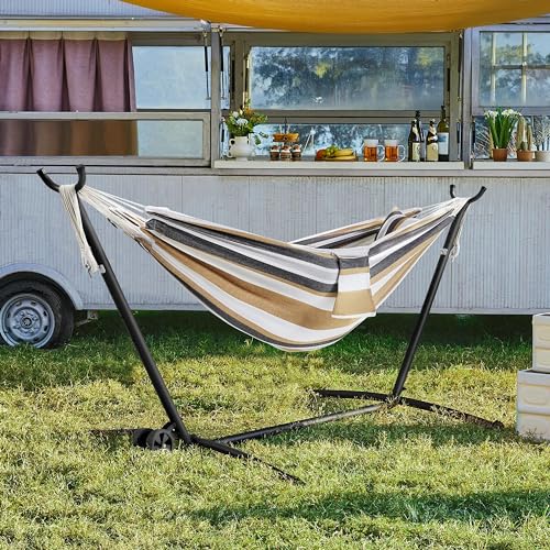 Yaheetech 2-People Hammock w/Wheeled Stand Set, Heavy-Duty Portable Hammock Frame Included Wheels & Storage Bag & Carrying Bag for Outdoor/Indoor, 450LB Capacity - Desert Stripe