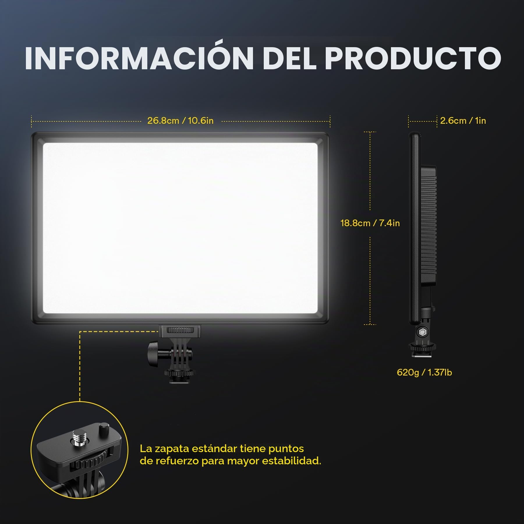 RALENO Luz del Panel de Video Led, 19,5 W luz de Cámara de Baterías Incorporadas de 4000 mAh * 2, CRI>95 3200-5600 K Luces de Estudio de Fotografía para TikTok Youtube Grabación de Video Transmisión