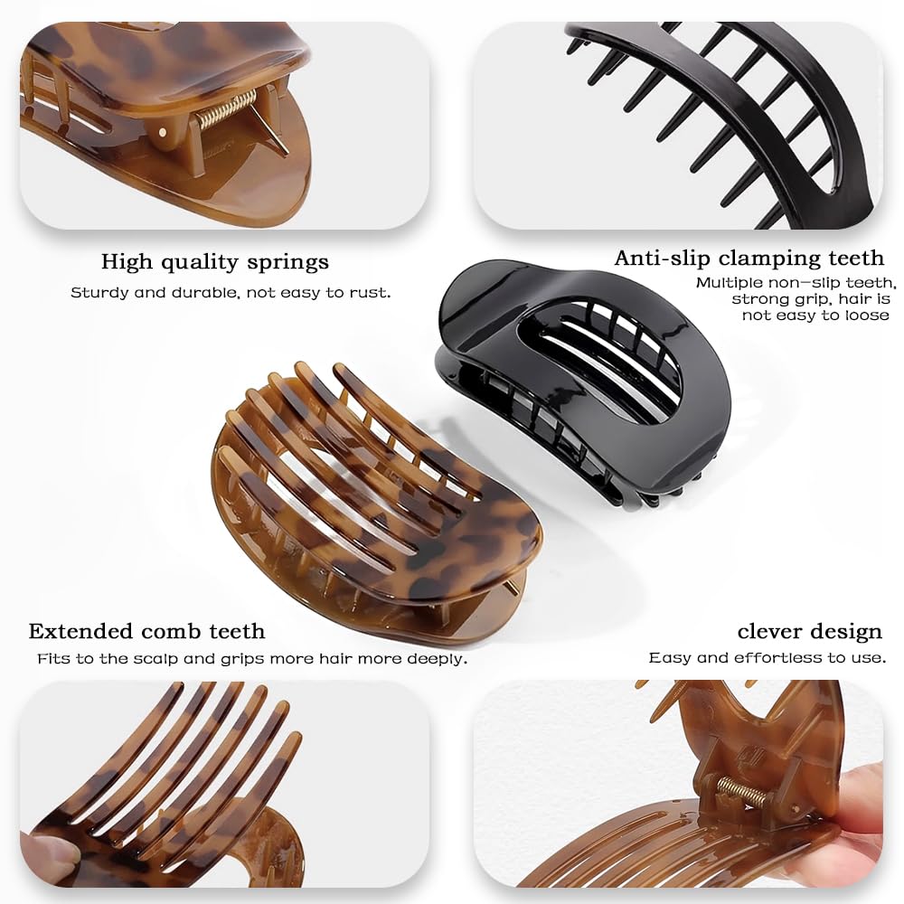 4 PCS Flat Hair Clips, Hair Claws for Women French Hair Clip, Curved Design Hair Clips for Women Girls Thick Thin Hair (Leopard) - Image 4