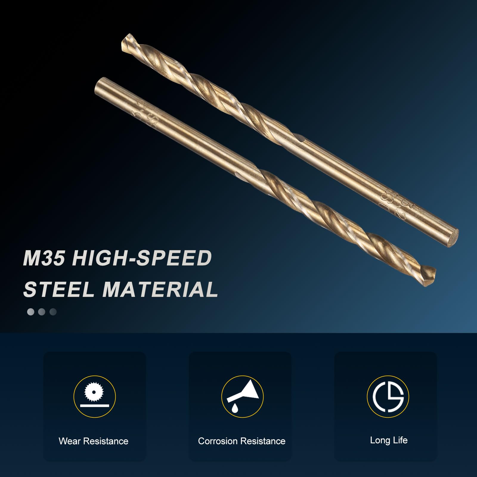 PATIKIL 3.2mm Drill Bit, M35 Cobalt 5% High-Speed Steel Jobber Straight Shank 135° Gold Finish for Stainless Steel Hard Metal - 10 Pack - Image 3