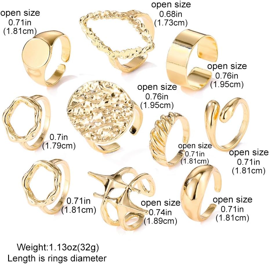 Gold Stackable Knuckle Rings Set for Women Adjustable Round Dome Signet Rings Set Geometry Irregular Statement RingsPack Chunky Knuckle Ring Statement Stacking Womens Ring Jewelry - Image 4