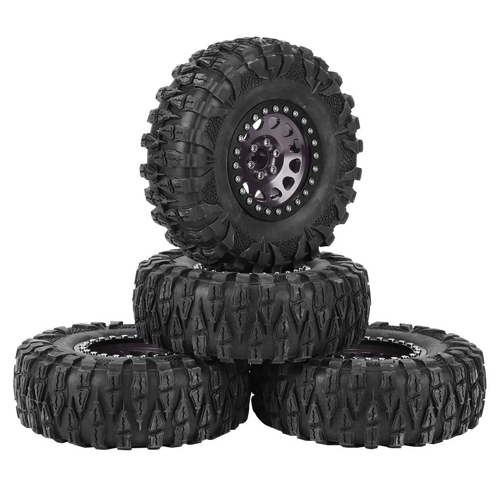 Set De 4 Ruedas Beadlock 2.2 Pulgadas Con Neumáticos De Goma Y Llanta De Metal Rojo Para RC Crawler 1/10