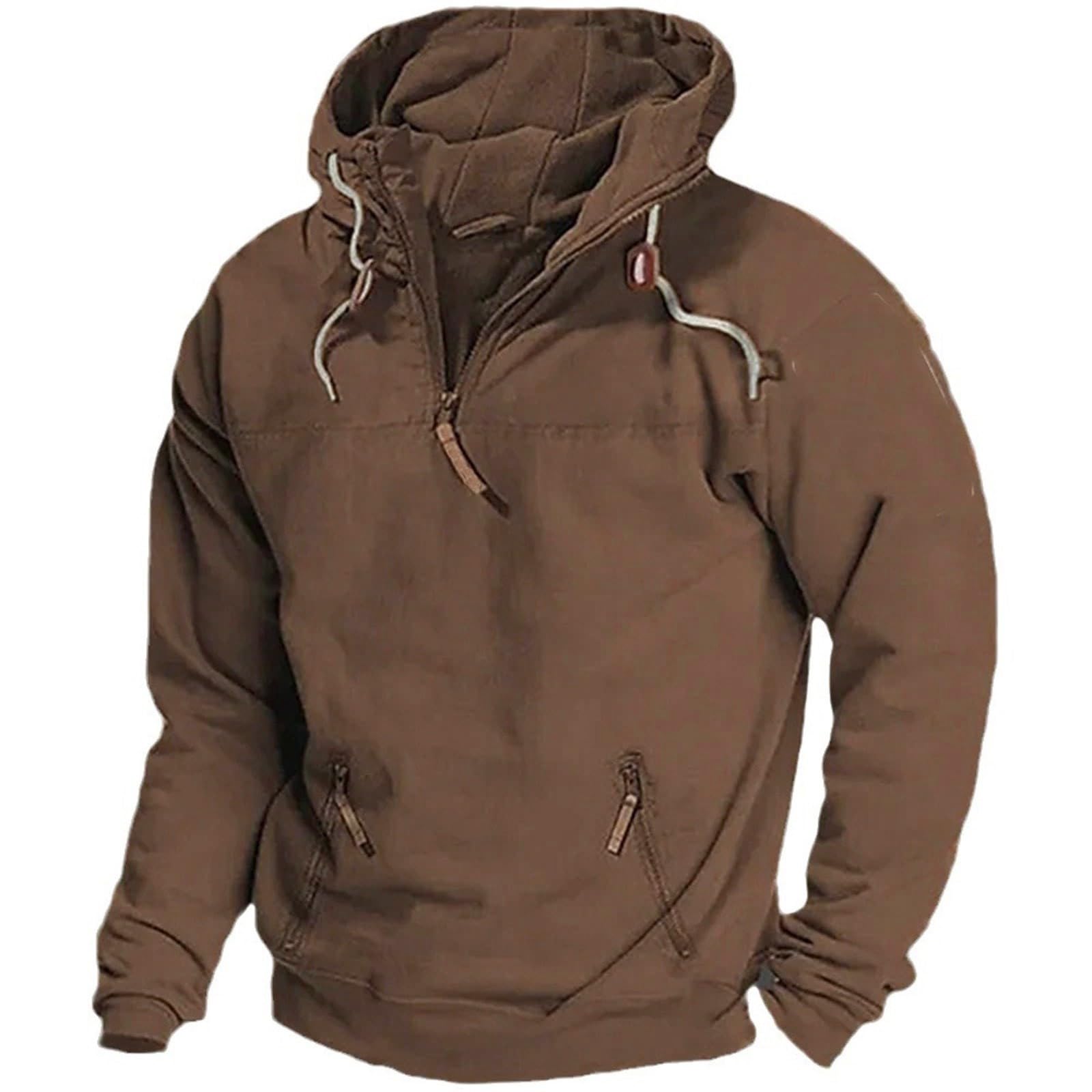 Sudadera con capucha corta suéter de color sólido para hombre café 4
