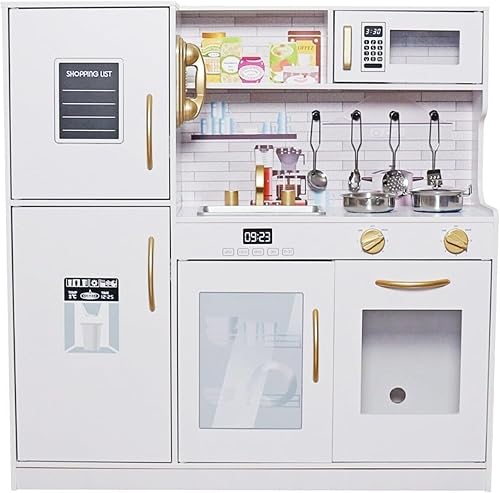 Miniatura 6 de Juego de cocina de madera grande para niños y accesorios de cocina, juguetes de aprendizaje para niñas y niños con utensilios de cocina, horno,