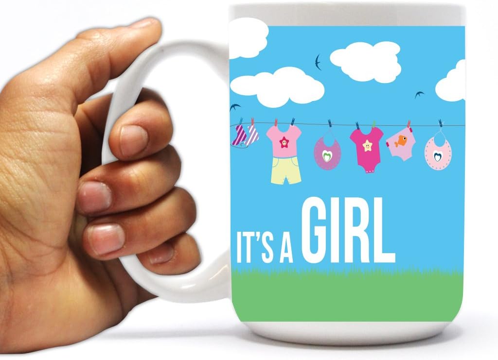 VictoryStore Ceramic Mugs -It's a Girl Baby Clothes, New Baby Coffee Mug, 15 ounces