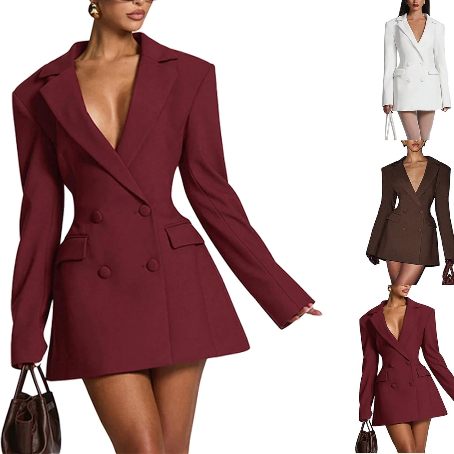Satin Blazer Dress for Women, Notch Lapel Long Sleeve Button Suit Dress with Pockets for Bridesmaid Party
