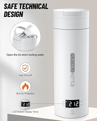 Miniatura 5 de Hervidor eléctrico de viaje, hervidor portátil para viajes y trabajo con 4 ajustes preestablecidos variables, caldera de agua caliente de acero