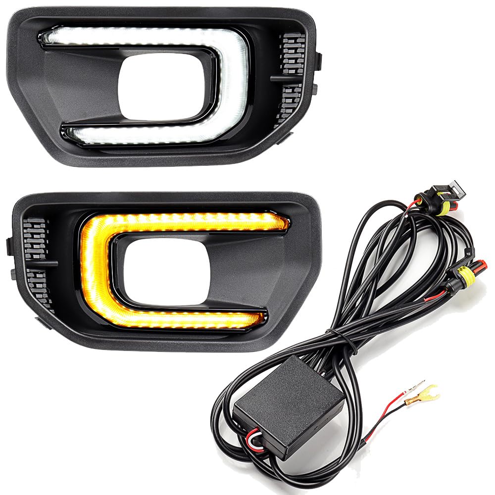 Compatible with 2022 2023 Ford Ranger 2X Amber/White LED DRL Daytime Running Light w/Turn Signal Flashing IP 67 + Wiring Harness Relay