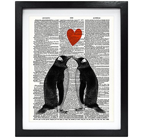 Susie Arts 8X10 Unframed Penguin Couple In Love With Heart Upcycled Vintage Dictionary Art Print Book Art Print Home Decor Funny Wall Art V151 #TOP15